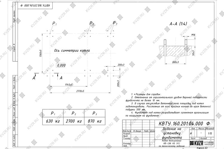 Чертеж фундамента котла КВр 1.86