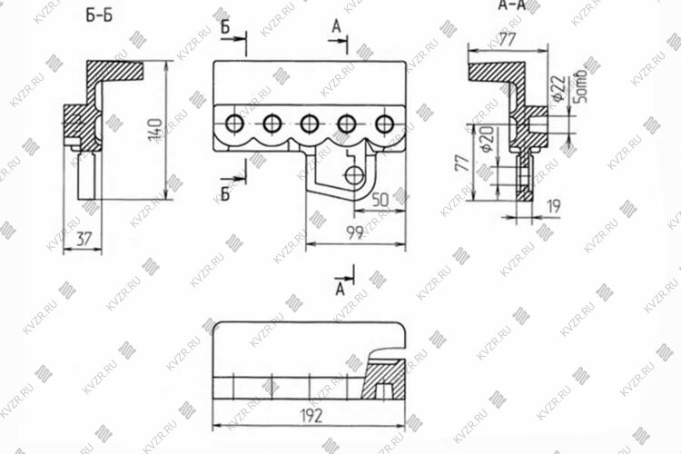 Чертеж держателя левого (5 отверстий) Т 220.13.002